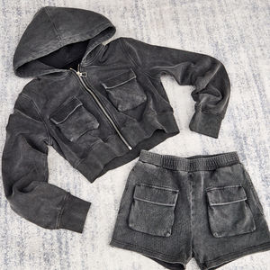 Ensemble sweat à capuche et short délavé effet vieilli Glory Custom Color, survêtement vintage, short évasé, pour homme, hiver 2026 - Product Image 3