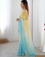 Sari élégant en viscose et mousseline, brodé et orné, réversible, infroissable, séchage rapide, style Bollywood, coupe classique, pour l'automne