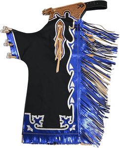 Western Leather Chaps with Blue Fringe and Silver Buckles for <b>Men</b> Riding Protection <b>Apron</b> Regular Fit - Product Image 1