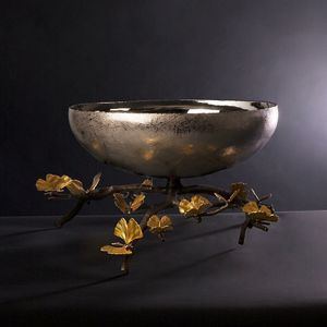 Elegante Frutero de Metal con Pedestal de Rama Dorada y Hojas de Ginkgo Plateadas, Centro de Mesa para Bodas, Plato Decorativo para Dulces - Product Image 1