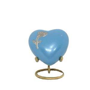 Urna de Corazón Azul-Recuerdo para cenizas humanas con caja negra y soporte-Urna pequeña en forma de corazón-Mini urna de Rosa hecha a mano - Product Image 1