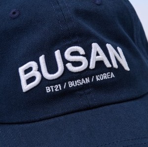 Gorra de béisbol LINE FRIEND BT21 Busan, azul marino, texto bordado, talla adulto - Product Image 5