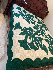 Beautiful Green Color Hawaiian <b>Quilt</b> 100% Cotton Embroidered Vintage Style Handmade Eco-Friendly Custom Size All-Season <b>Throw</b> - Product Image 3
