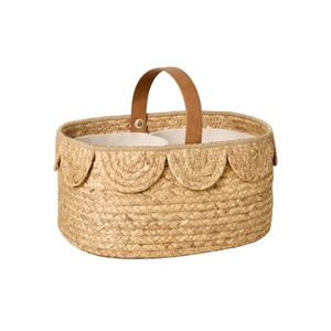 Cesta de pañales para bebé de jacinto de agua de alta calidad, forma festoneada con asa, bolsa de pañales tejida Natural para bebés recién nacidos - Product Image 1