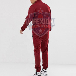 Ensemble de survêtement rouge pour homme, fermeture éclair intégrale, col montant, poches latérales, polyester respirant, style sportif, vêtements d'automne - Product Image 3