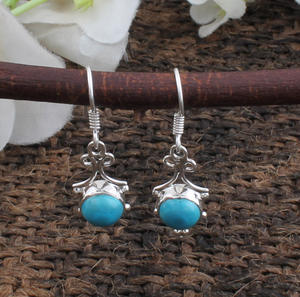 Pendientes de Turquesa Natural, Plata de Ley 925, Pendientes Colgantes Vintage, Piedra Azul Genuina, Joyería Étnica, Fabricante Mayorista - Product Image 3