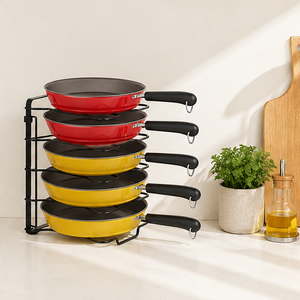 Latest Design Steel 5-Tier Pan Organizer Rack Multi-functional <b>Pot</b> & Tawa <b>Holder</b> Stand for Kitchen Cabinet & Countertop Storage - Product Image 2