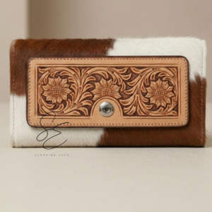 Cartera de mano de cuero genuino con cremallera y grabado floral hecho a mano estilo vaquera occidental para mujer, OEM ODM personalizado - Product Image 1
