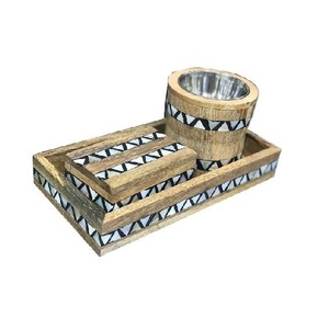 Ensemble de plateaux brûleurs d'encens en os incrusté, motif floral bleu et blanc, en forme de croissant de lune, fait main, avec pot à couvercle assorti et colonne d'encens - Product Image 4
