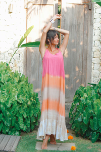 Robe longue maxi en coton rose et orange dégradé pour femme, style bohème, sans manches, pour la plage et les vacances d'été - Product Image 2