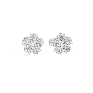 Luxury <b>Silver</b> Floral Diamond <b>Stud</b> Earrings Womens Fine Jewelry - Product Image 1