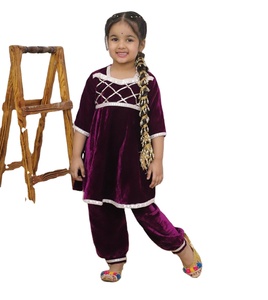Costume en velours pour filles robes ethniques vêtements de fête hiver mariage robe douce pour enfant en bas âge fille enfants indien dernier 2025 ensemble de frères et sœurs - Product Image 3