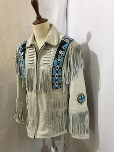 Veste en cuir beige à franges pour homme, style western, faite à la main, style décontracté, pour l'automne - Product Image 5