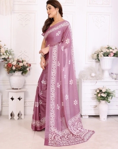 KV <b>Printed</b>, <b>Blocked</b> <b>Printed</b> Hand Batik Chiffon Georgette Saree - Product Image 4