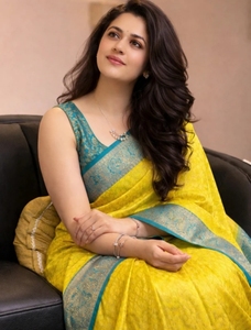 KV Women's Woven Cotton Silk Art Silk <b>Saree</b> (<b>Yellow</b>) Traditional Style Quick Dry Reversible Wrinkle Free Wedding Occasion - Product Image 4