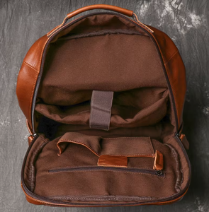 Leather <b>Backpack</b> 40cm x 28cm x 12cm Men Women Daily Use Travel Bag Multi Pocket Design <b>Brown</b> Color adjustable strap <b>backpack</b> - Product Image 3