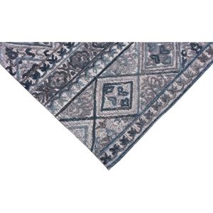 Tapis géométrique gris-bleu vintage – Motif tribal d'inspiration persane vieilli avec motifs diamant et médaillon - Product Image 2