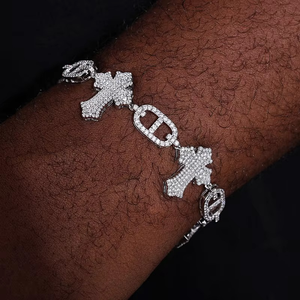 Bracelet chaîne Urban Cross Link en or avec diamants de laboratoire pavés certifiés IGI, style Iced Out, pour femme, audacieux, streetwear - Product Image 1