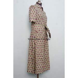 Robe longue maxi en coton bio 100 %, imprimée à la main, style bohème, avec longues manches bouffantes, idéale pour la plage. - Product Image 5