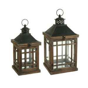 Lanterne en bois rustique avec poignée en corde, porte-bougie vintage, centre de table pour la maison - Product Image 3