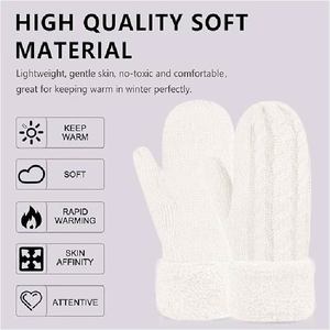 Mitaines d'hiver personnalisées pour femmes, tricotées, en maille torsadée, épaisses, doublées de polaire Sherpa, avec revers, pour activités de plein air et neige - Product Image 3