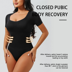 Mono de yoga de verano para mujer, estilo europeo-americano, transfronterizo, de tejido acanalado, cuello cuadrado, elástico, a media pantorrilla, manga corta, al por mayor - Product Image 2
