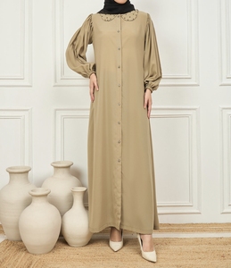 Wholesale Beautiful Dubai Women Abaya Traditional Islamic Muslim Clothing & <b>Accessories</b> <b>Floor</b> Length Front Open Long Sleeves - Product Image 2