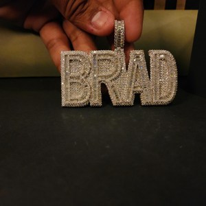 Hot Sale Personalized <b>Brad</b> Letter Pendant Necklace Cubic Zirconia Emerald Cut Pave Setting Gold Plated Unisex Hiphop Style - Product Image 2