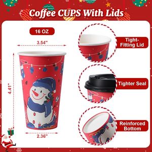 Paquete de 50 Vasos Desechables para Café con Tapas Antiderrames para Fiestas Navideñas, Vasos de Papel para Chocolate Caliente - Product Image 3