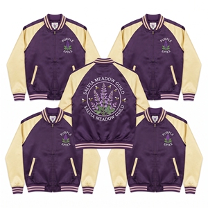 Custom Apparel Brand Supplier Brown Gold Satin Varsity Jacket Snap Button Custom Embroidered Carvers Guild Baseball <b>Coat</b> - Product Image 5