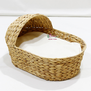 Handmade Natural Water Hyacinth Woven Pet Bed Basket with Soft <b>Mat</b> Hooded Design - Product Image 4