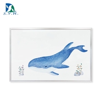 S.Y.H. Tableau blanc sur le thème des baleines 30x45cm, surface en papier imprimée numériquement, cadre standard