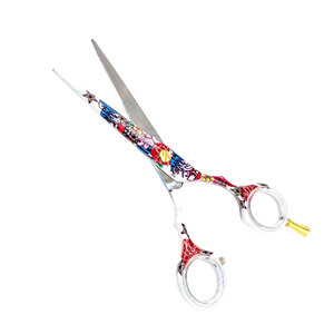 Tijeras de Barbero de Acero Inoxidable con Reposamanos Ajustable, Diseño Elegante con Recubrimiento de Papel Floral, 5.5 Pulgadas, para Cortar el Cabello - Product Image 1