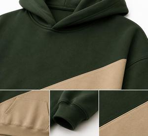 Sudadera con Capucha Oversize Premium Verde Bosque Invernal con Bloques de Color, Panel Diagonal de Forro Polar, Estilo Urbano, Servicio OEM Personalizado - Product Image 6
