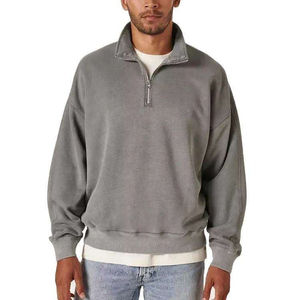 Men's Winter Half Zip Pullover Sweatshirts 100% Cotton Terry Fabric Dark Grey Color Long Sleeve Casual Wear Men's Sweatshirts - Product Image 3