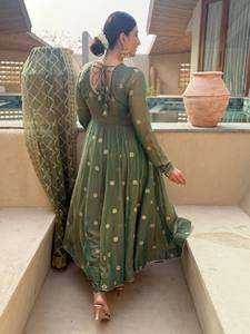 ชุดเดรส anarkali ดีไซเนอร์แฟชั่นใหม่สำหรับผู้หญิงแขนยาวผ้าจอร์เจียอินเดียงานปาร์ตี้ - Product Image 3