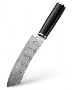 Utensilio de cocina para chef con mango de ébano negro y acero de Damasco, con anillo de soporte de acero inoxidable, marco de acero y tapa final plateada. - Product Image 4