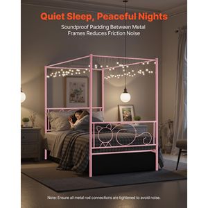 Letto a baldacchino in metallo a una piazza e mezza con testiera minimalista a quattro montanti, supporto a doghe in acciaio resistente, design minimalista - Product Image 6