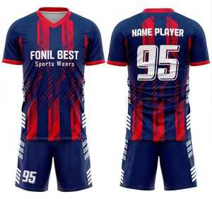 ชุดเสื้อฟุตบอลผู้ชาย FONIL BEST สีน้ำเงินดำลายทาง คอวี แขนสั้น แห้งเร็ว ผลิตจากโพลีเอสเตอร์ สำหรับผู้ใหญ่ ทุกฤดูกาล - Product Image 5
