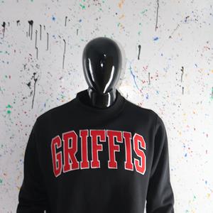 GRIFFIS BLACK <b>Mock</b> <b>Neck</b> Sweatshirt 100% RED Applique Embroidery wide <b>neck</b> Sweatshirt Finer Threads - Product Image 4