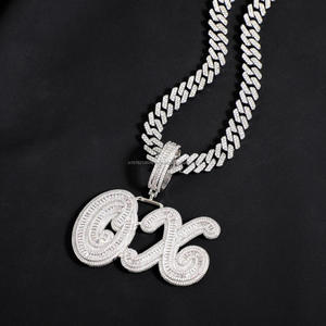 Chaîne de lettres cursive sertie de diamants, plaque nominative personnalisée en baguette, bijoux en moissanite testée au diamant, argent sterling 925 - Product Image 5