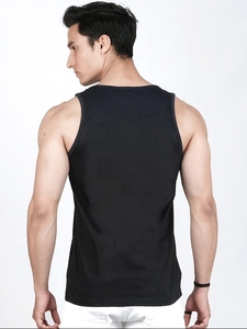 Débardeur en coton noir pour homme NANI? Débardeur imprimé à col rond, décontracté, respirant, en maille, avec logo frontal - Product Image 2