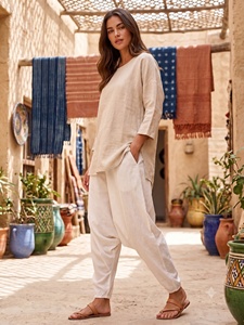<b>Women's</b> <b>Harem</b> <b>Pants</b> Mid Waist Elastic Loose Fit Ankle-Length Solid Bohemian Summer Casual Breathable Eco-Friendly Rayon Woven - Product Image 5