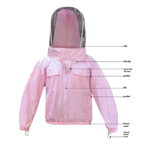 Pink Kids Beekeeping Jacket 3-Layer Ventilated Mesh Fencing Veil Hood Elastic Waist Thumb Loop OEM Wholesale Beekeeping <b>Suit</b> - Product Image 1