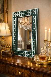 Green Bone Inlay <b>Mirror</b> Elegant Handcrafted Accent Perfect For Living Room Bedroom Office Or Creative Wall Display Uses - Product Image 4