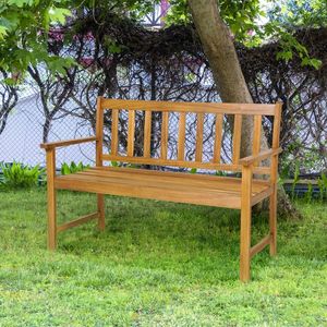 Panca da Esterno in Legno di Acacia con Schienale per Giardino, Patio, Scuola, Ospedale, Palestra - Product Image 2