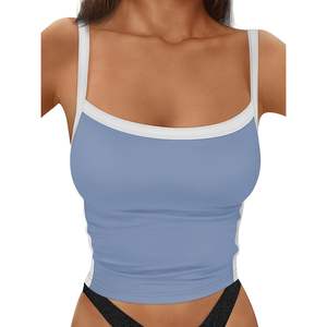 À la mode femmes Double doublé débardeurs Ins Spaghetti sangle col carré Camisole sans manches dos nageur recadrée vêtements d'été pour - Product Image 3