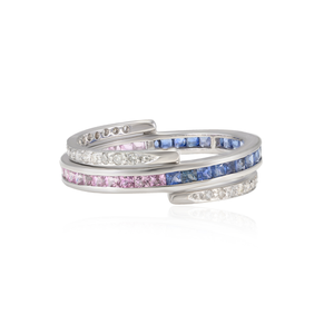 Anillo Mágico Convertible de Oro Blanco y Oro Amarillo de 18K con Corte Ovalado y Diamantes de Zafiro Multicolor para Mujer - Product Image 1