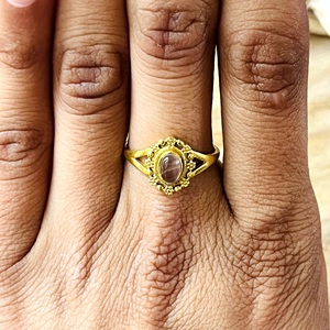 Nouvelle Arrivée Bague Bohème Pierre de Lune Œil d'Argent pour Femme, en Laiton Vintage Plaqué Or 18K, Délicate, Perles Solitaires, Certifiée Tiara - Product Image 5