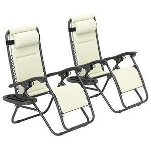 2 pezzi crema a gravità Zero Set poltrona reclinabile lettini da esterno con poggiatesta e vassoio laterale - Product Image 1